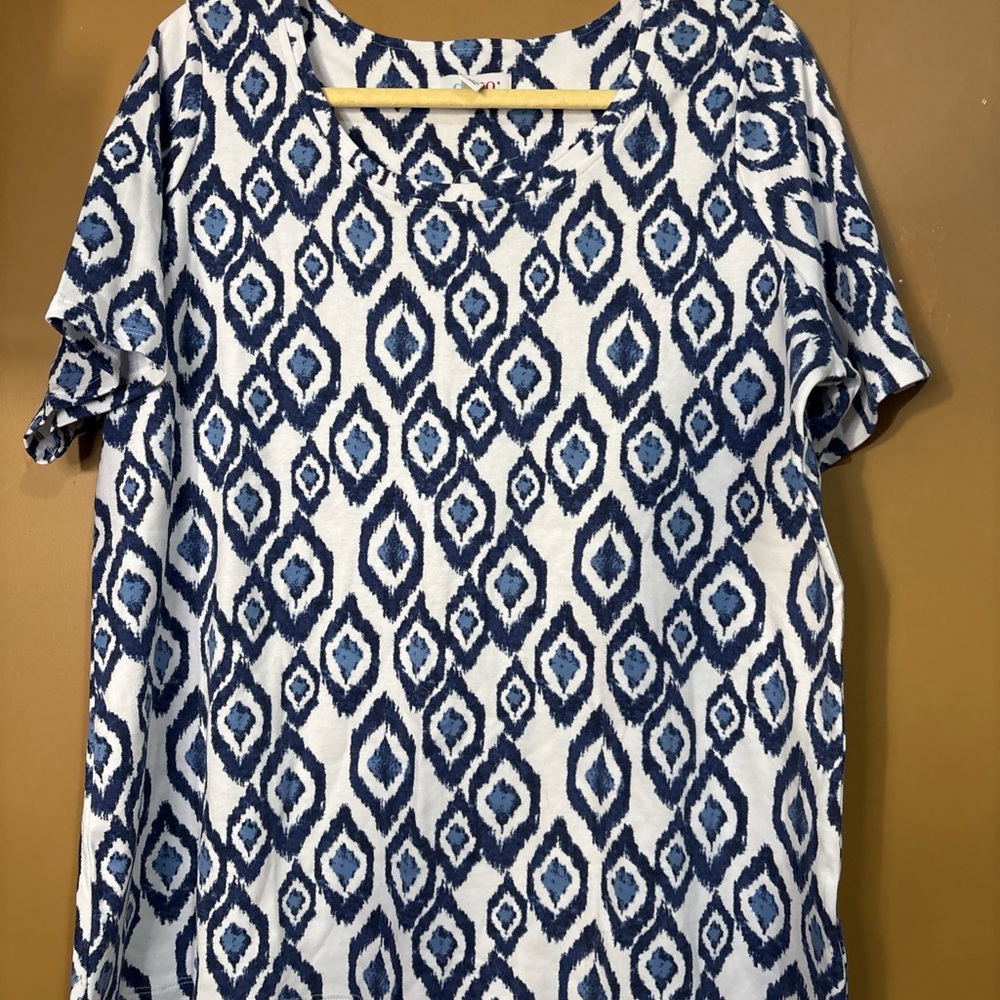 HC600 Denim&Co Blue And White Shirt Size 1X Short Sleeve A396663 - Picture 2 of 7